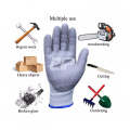 13G HPPE Fiberglass Liner PU Coated Work Gloves Cut 5 Resistents